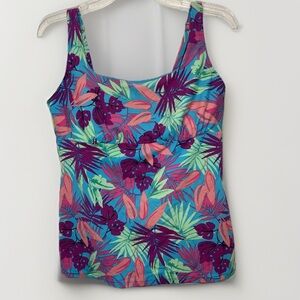 LANDS END LADIES TANKINI SWIMSUIT TOP10  blue purple Hawaiian palm fronds leaves